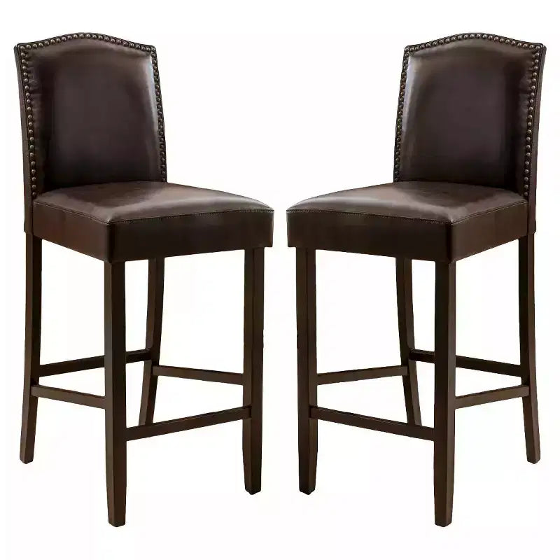 Tabourets de bar Okak modernes minimalistes hauteur comptoir, lot de 2, tabourets de comptoir en similicuir PU avec dossier en bois d'hévéa,