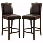 Tabourets de bar Okak modernes minimalistes hauteur comptoir, lot de 2, tabourets de comptoir en similicuir PU avec dossier en bois d'hévéa,