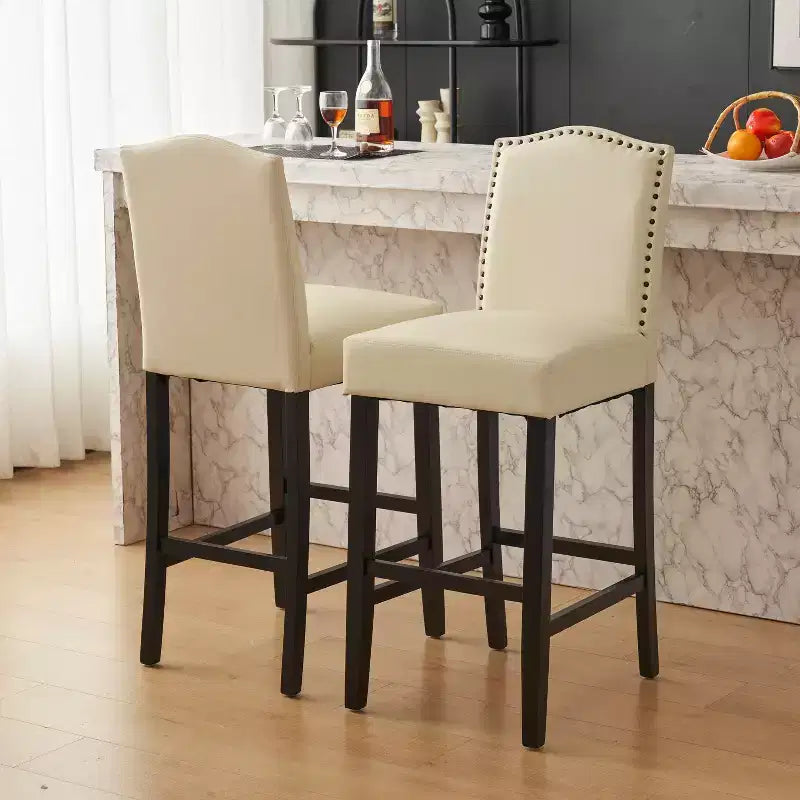 Tabourets de bar Okak modernes minimalistes hauteur comptoir, lot de 2, tabourets de comptoir en similicuir PU avec dossier en bois d'hévéa,