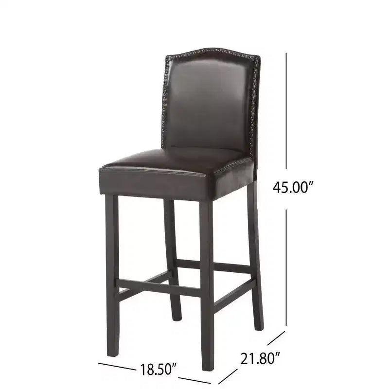 Tabourets de bar Okak modernes minimalistes hauteur comptoir, lot de 2, tabourets de comptoir en similicuir PU avec dossier en bois d'hévéa,