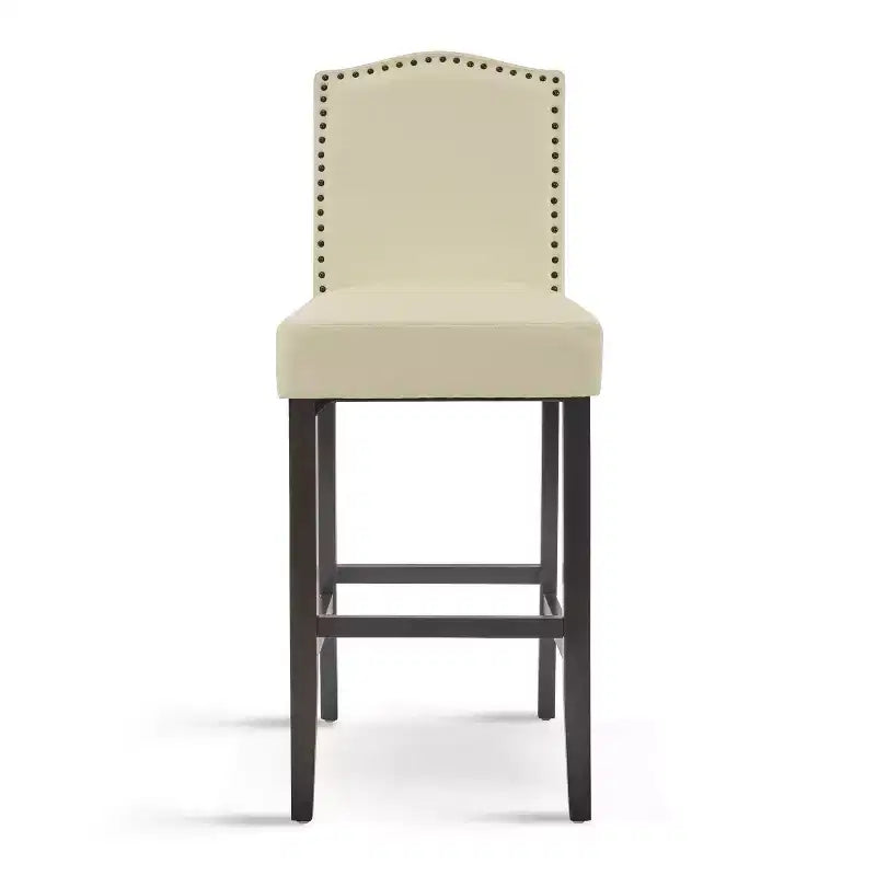 Tabourets de bar Okak modernes minimalistes hauteur comptoir, lot de 2, tabourets de comptoir en similicuir PU avec dossier en bois d'hévéa,