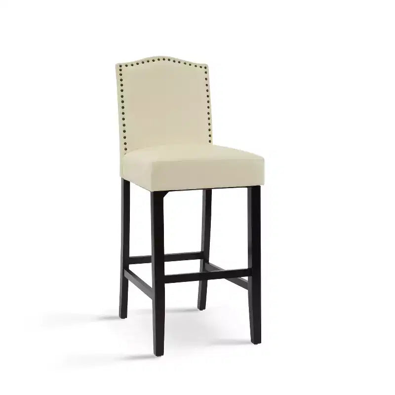 Tabourets de bar Okak modernes minimalistes hauteur comptoir, lot de 2, tabourets de comptoir en similicuir PU avec dossier en bois d'hévéa,