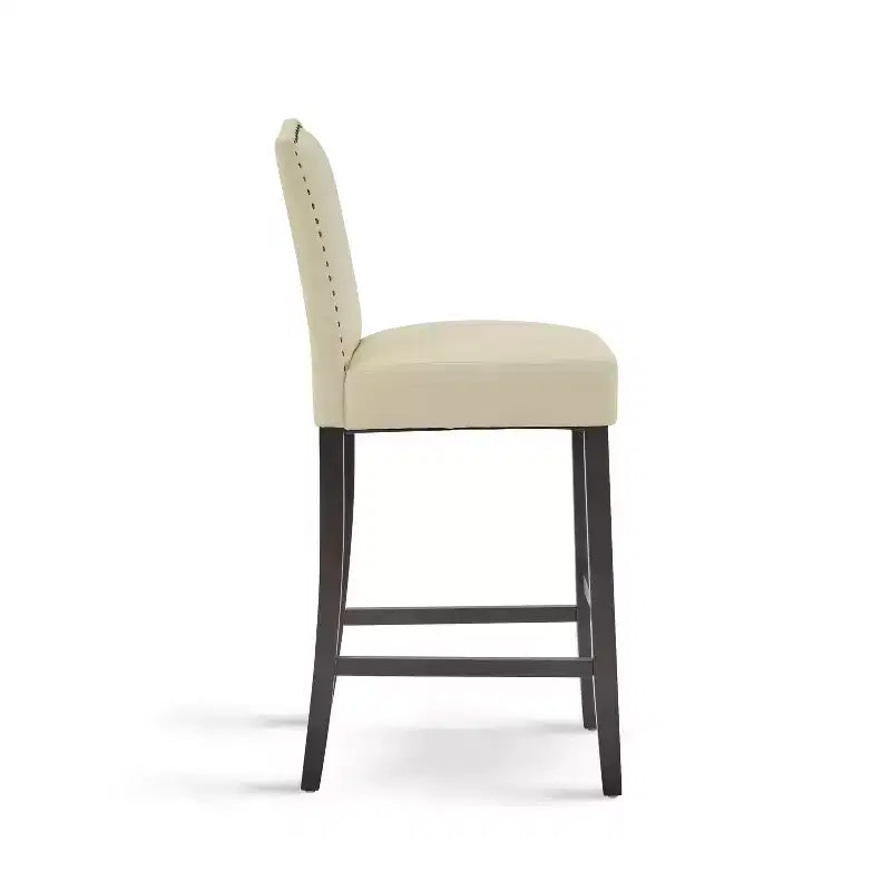 Tabourets de bar Okak modernes minimalistes hauteur comptoir, lot de 2, tabourets de comptoir en similicuir PU avec dossier en bois d'hévéa,