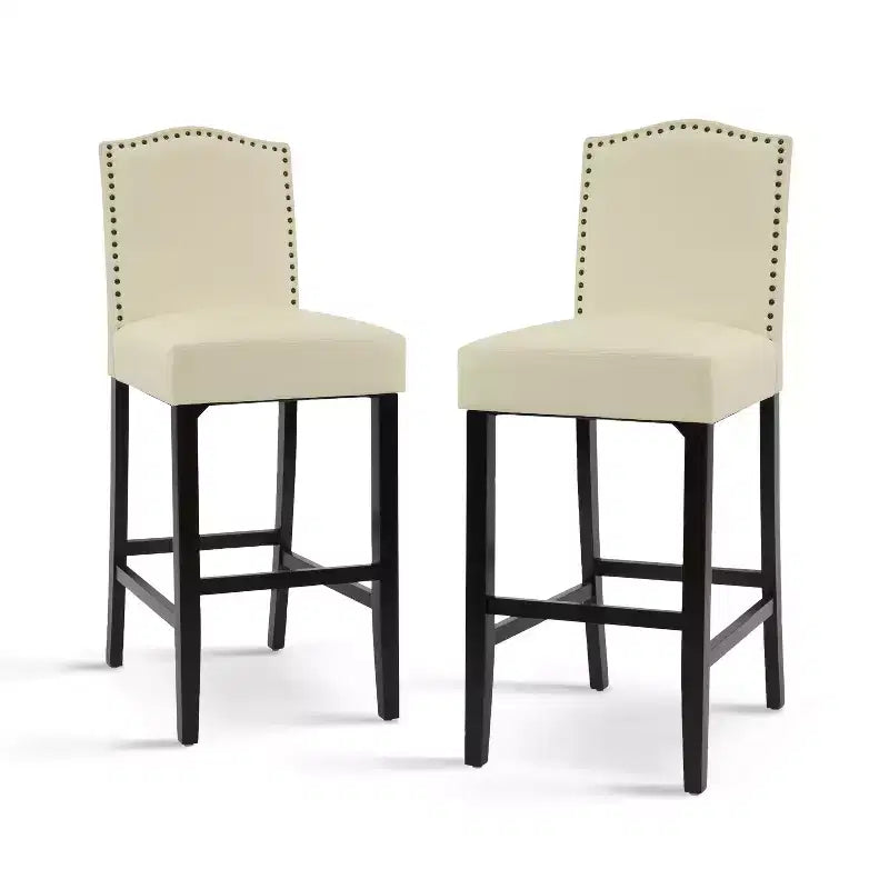 Tabourets de bar Okak modernes minimalistes hauteur comptoir, lot de 2, tabourets de comptoir en similicuir PU avec dossier en bois d'hévéa,