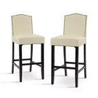Tabourets de bar Okak modernes minimalistes hauteur comptoir, lot de 2, tabourets de comptoir en similicuir PU avec dossier en bois d'hévéa,