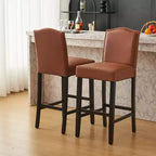 Tabourets de bar Okak modernes minimalistes hauteur comptoir, lot de 2, tabourets de comptoir en similicuir PU avec dossier en bois d'hévéa,