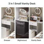Coiffeuse Compacte avec Miroir Lumineux Réglable Mini Coiffeuse, Tiroir de Rangement et Chaise pour Chambre ou Petits Espaces