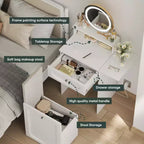 Coiffeuse Compacte avec Miroir Lumineux Réglable Mini Coiffeuse, Tiroir de Rangement et Chaise pour Chambre ou Petits Espaces