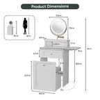 Coiffeuse Compacte avec Miroir Lumineux Réglable Mini Coiffeuse, Tiroir de Rangement et Chaise pour Chambre ou Petits Espaces
