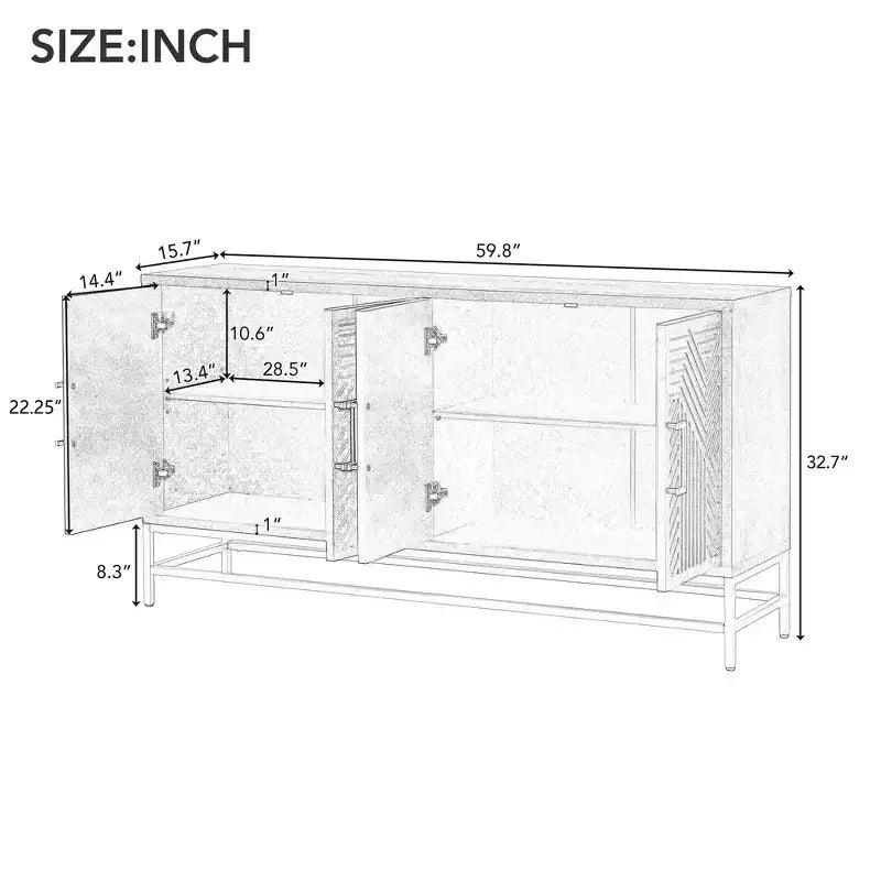 Buffet Whisen de style rétro avec motif symétrique, pieds métalliques stables et dessus de présentation polyvalent