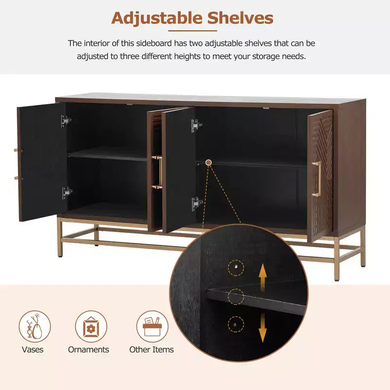 Buffet Whisen de style rétro avec motif symétrique, pieds métalliques stables et dessus de présentation polyvalent