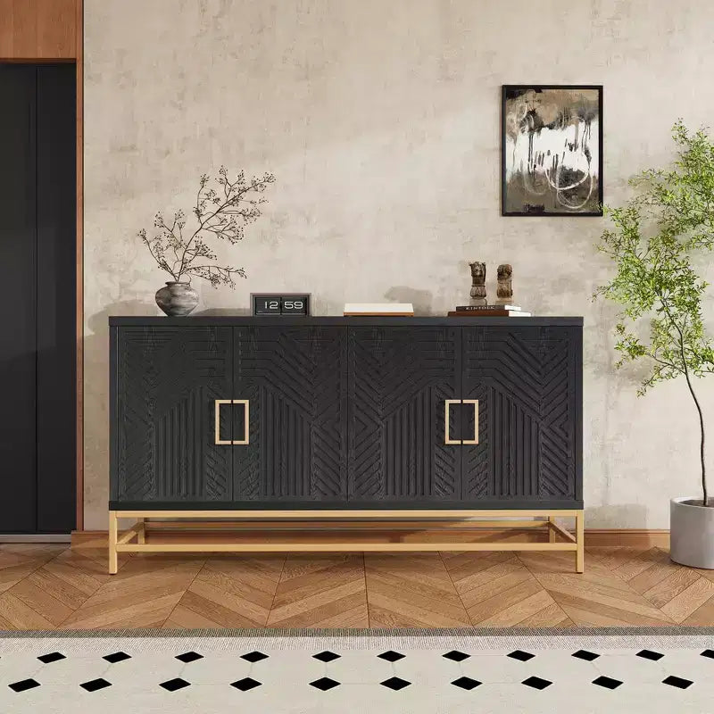 Buffet Whisen de style rétro avec motif symétrique, pieds métalliques stables et dessus de présentation polyvalent