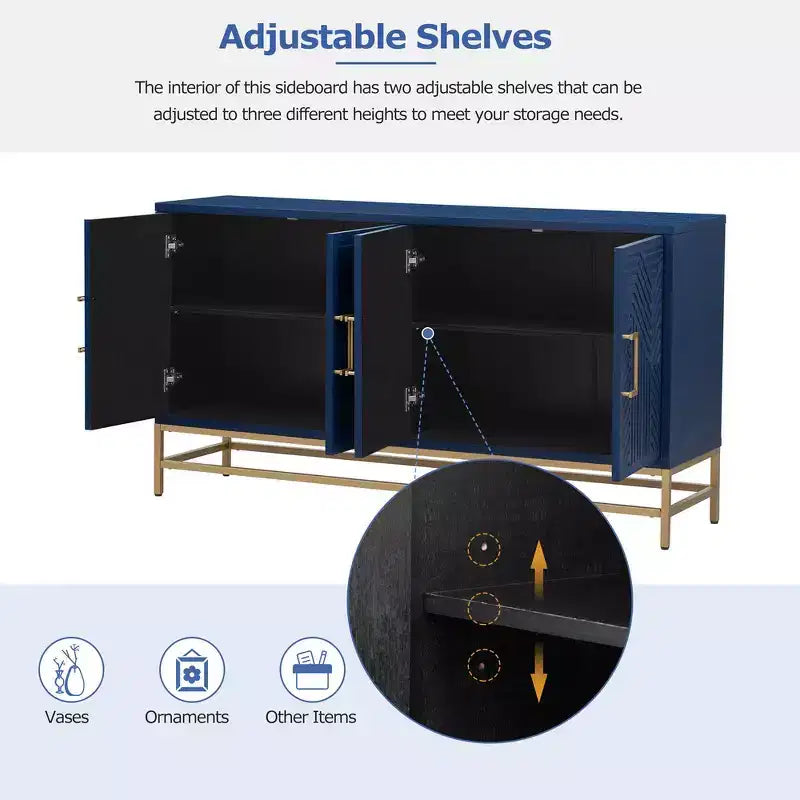 Buffet Whisen de style rétro avec motif symétrique, pieds métalliques stables et dessus de présentation polyvalent