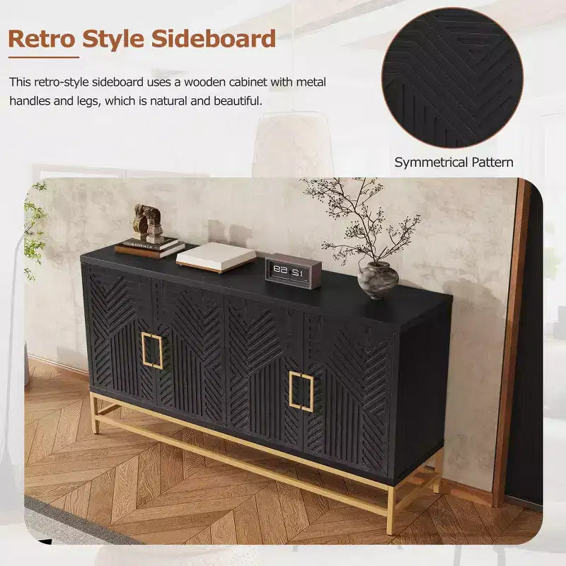 Buffet Whisen de style rétro avec motif symétrique, pieds métalliques stables et dessus de présentation polyvalent