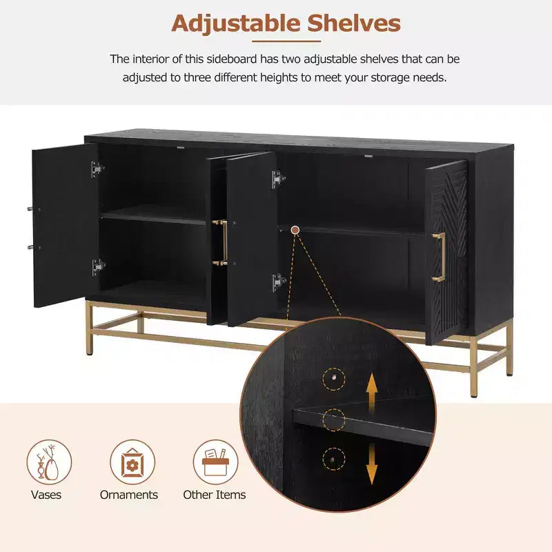 Buffet Whisen de style rétro avec motif symétrique, pieds métalliques stables et dessus de présentation polyvalent