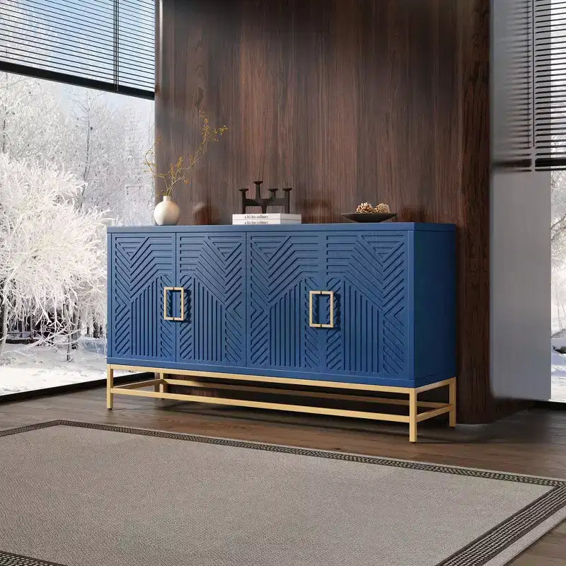 Buffet Whisen de style rétro avec motif symétrique, pieds métalliques stables et dessus de présentation polyvalent