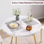 Ensemble table à manger et 2 chaises, table de cuisine ronde en bois et chaises, 2 chaises en métal et bois, pour petit espace, appartement