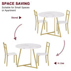 Ensemble table à manger et 2 chaises, table de cuisine ronde en bois et chaises, 2 chaises en métal et bois, pour petit espace, appartement