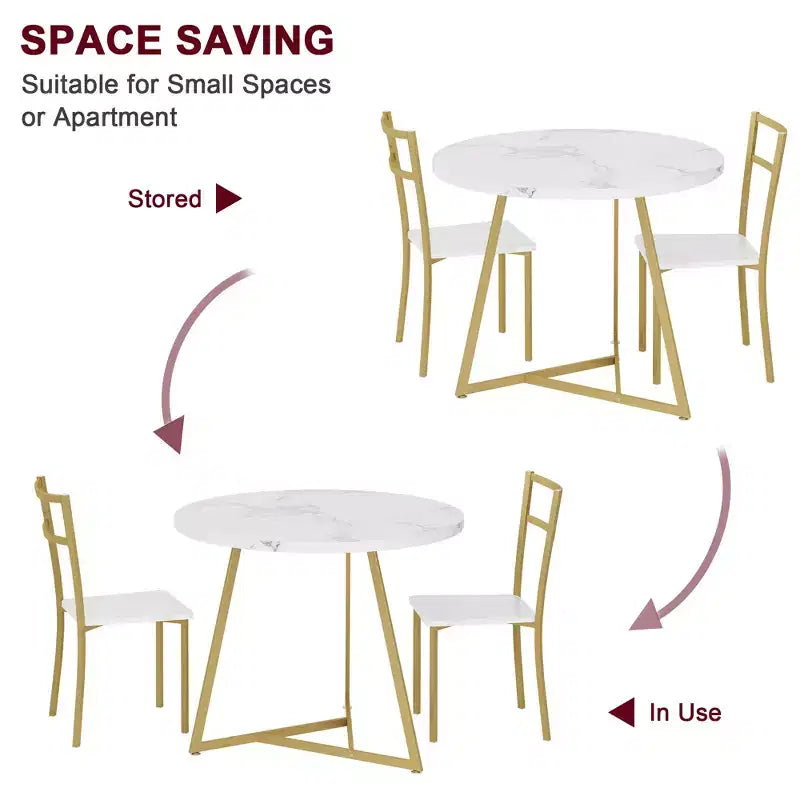 Ensemble table à manger et 2 chaises, table de cuisine ronde en bois et chaises, 2 chaises en métal et bois, pour petit espace, appartement