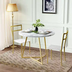 Ensemble table à manger et 2 chaises, table de cuisine ronde en bois et chaises, 2 chaises en métal et bois, pour petit espace, appartement