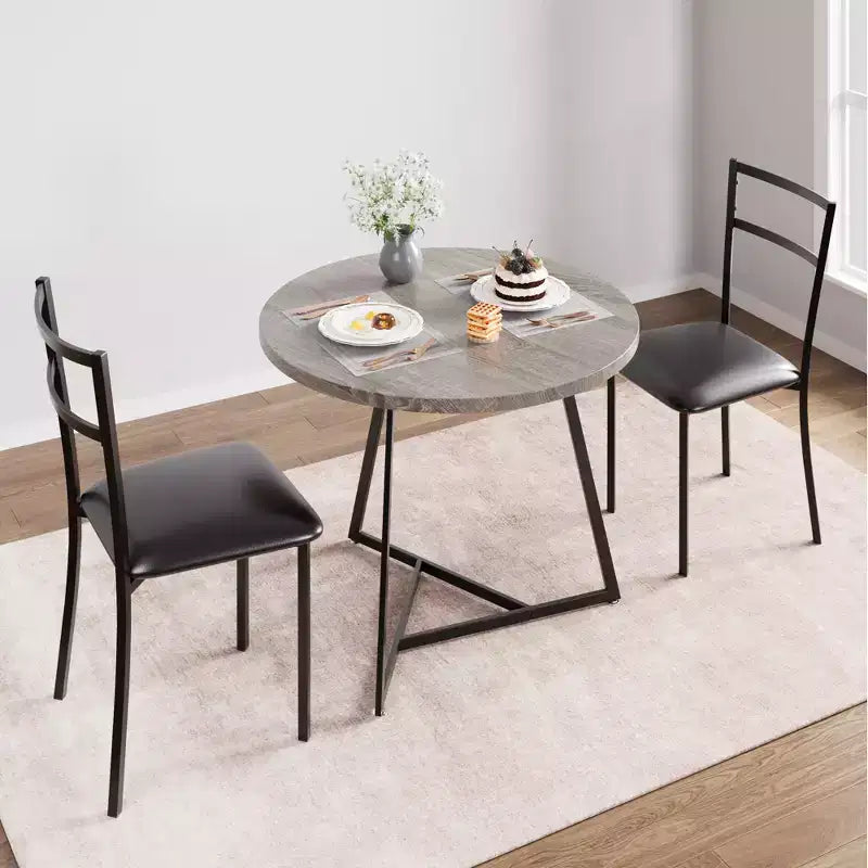 Ensemble table à manger et 2 chaises, table de cuisine ronde en bois et chaises, 2 chaises en métal et bois, pour petit espace, appartement