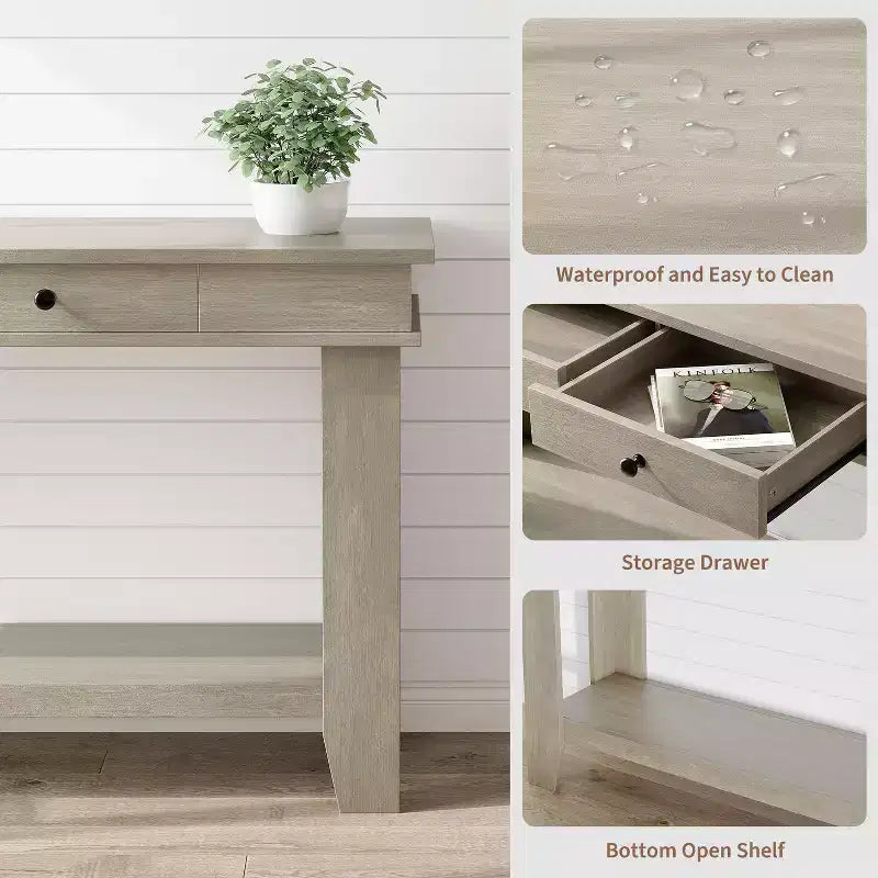 Console GustoWave de 54 pouces avec 2 tiroirs et étagère inférieure, table d'appoint moderne à 2 niveaux