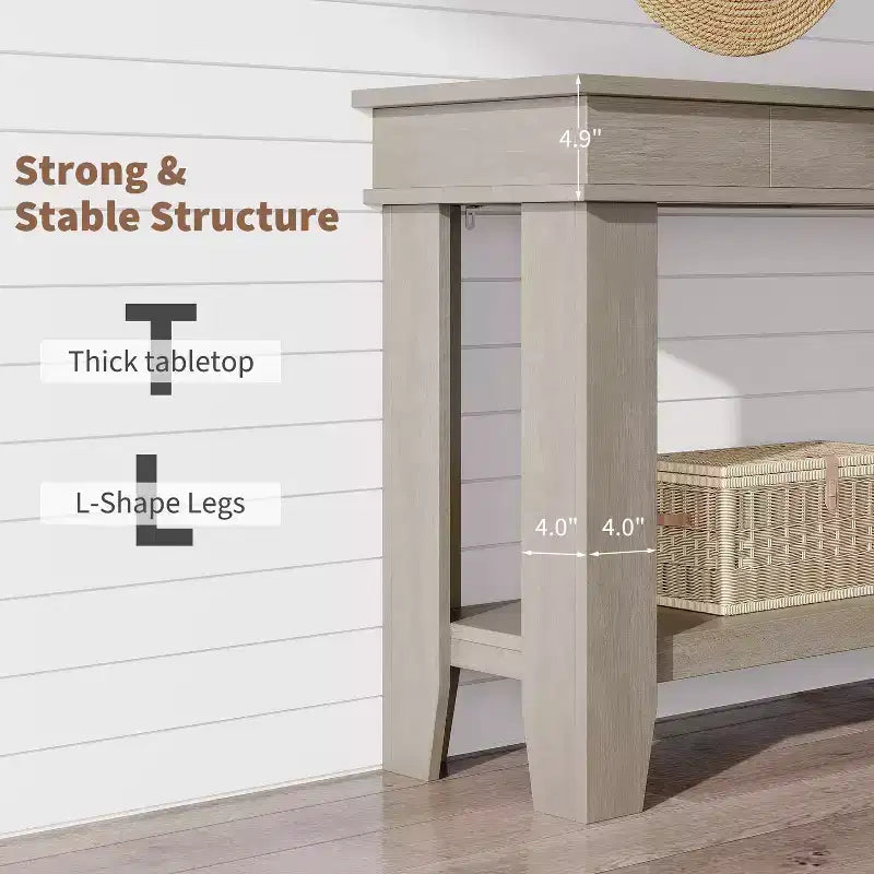 Console GustoWave de 54 pouces avec 2 tiroirs et étagère inférieure, table d'appoint moderne à 2 niveaux