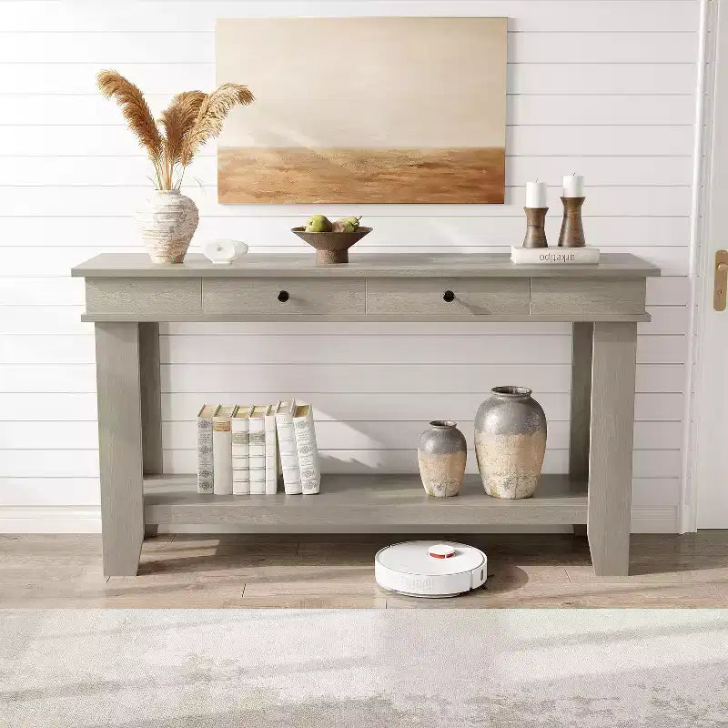 Console GustoWave de 54 pouces avec 2 tiroirs et étagère inférieure, table d'appoint moderne à 2 niveaux