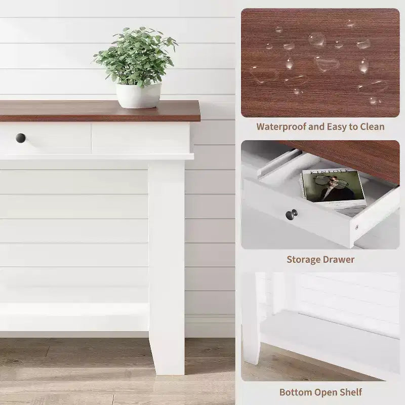 Console GustoWave de 54 pouces avec 2 tiroirs et étagère inférieure, table d'appoint moderne à 2 niveaux