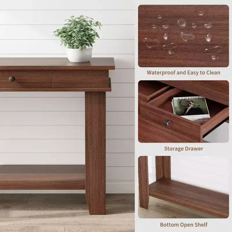 Console GustoWave de 54 pouces avec 2 tiroirs et étagère inférieure, table d'appoint moderne à 2 niveaux