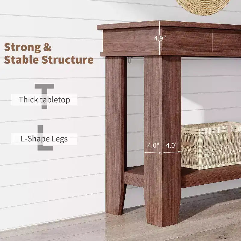 Console GustoWave de 54 pouces avec 2 tiroirs et étagère inférieure, table d'appoint moderne à 2 niveaux