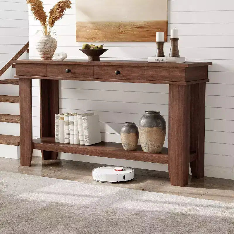 Console GustoWave de 54 pouces avec 2 tiroirs et étagère inférieure, table d'appoint moderne à 2 niveaux
