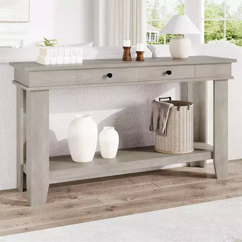 Console GustoWave de 54 pouces avec 2 tiroirs et étagère inférieure, table d'appoint moderne à 2 niveaux