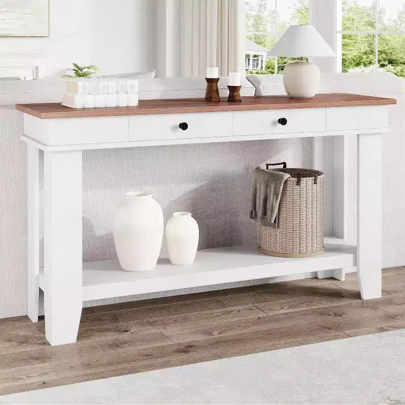 Console GustoWave de 54 pouces avec 2 tiroirs et étagère inférieure, table d'appoint moderne à 2 niveaux