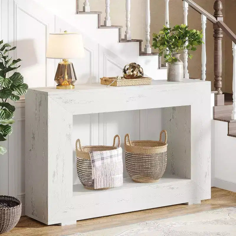 Console de ferme Lantine, Table console d'entrée de 119 cm avec rangement, Table d'appoint industrielle pour salon, entrée