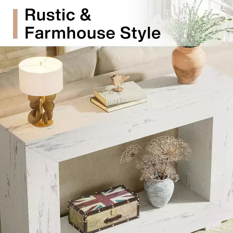 Console de ferme Lantine, Table console d'entrée de 119 cm avec rangement, Table d'appoint industrielle pour salon, entrée