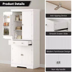 Meuble de rangement de cuisine de 72 pouces, armoire de rangement de garde-manger avec 1 tiroir et 4 portes, étagères réglables, pour cuisine, salle à manger, blanc