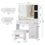 Ensemble de coiffeuse robuste en panneaux de particules - Table de maquillage élégante avec miroir intelligent illuminé, prise USB et grand espace de rangement pour bijoux