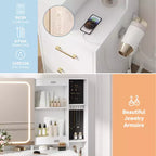 Ensemble de coiffeuse robuste en panneaux de particules - Table de maquillage élégante avec miroir intelligent illuminé, prise USB et grand espace de rangement pour bijoux