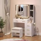 Ensemble de coiffeuse robuste en panneaux de particules - Table de maquillage élégante avec miroir intelligent illuminé, prise USB et grand espace de rangement pour bijoux