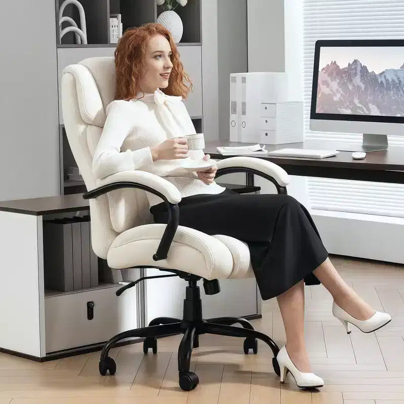 Chaise de bureau de direction avec siège large, chaise de bureau d'ordinateur à hauteur réglable, roulettes pivotantes