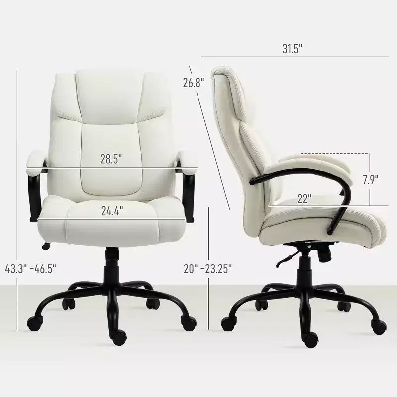 Chaise de bureau de direction avec siège large, chaise de bureau d'ordinateur à hauteur réglable, roulettes pivotantes