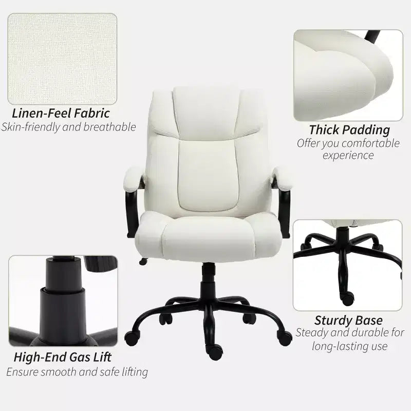 Chaise de bureau de direction avec siège large, chaise de bureau d'ordinateur à hauteur réglable, roulettes pivotantes