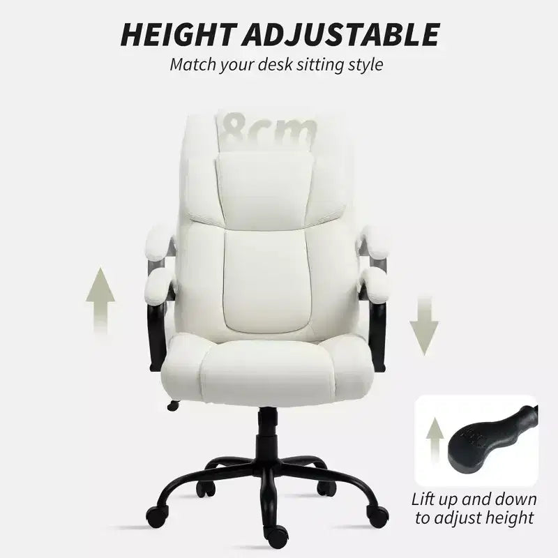 Chaise de bureau de direction avec siège large, chaise de bureau d'ordinateur à hauteur réglable, roulettes pivotantes