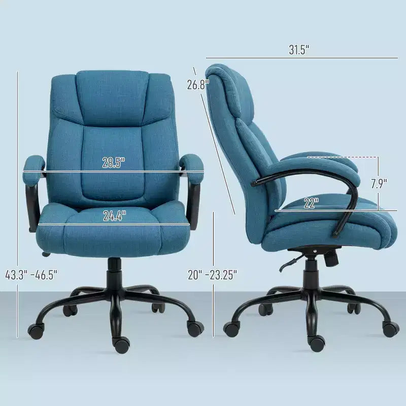 Chaise de bureau de direction avec siège large, chaise de bureau d'ordinateur à hauteur réglable, roulettes pivotantes