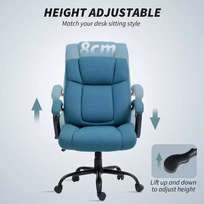 Chaise de bureau de direction avec siège large, chaise de bureau d'ordinateur à hauteur réglable, roulettes pivotantes