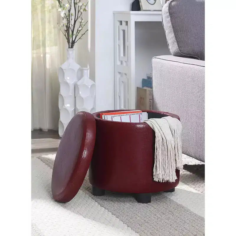 Pouf de rangement d'appoint rond HomeStock Comfort avec couvercle-plateau réversible