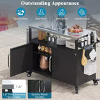 JVNOXK Îlot de cuisine extérieure de 138,4 cm avec comptoir en acier inoxydable, table de chariot de grillade en métal et 4 roues verrouillables, idéal pour les barbecues en extérieur
