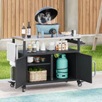 JVNOXK Îlot de cuisine extérieure de 138,4 cm avec comptoir en acier inoxydable, table de chariot de grillade en métal et 4 roues verrouillables, idéal pour les barbecues en extérieur