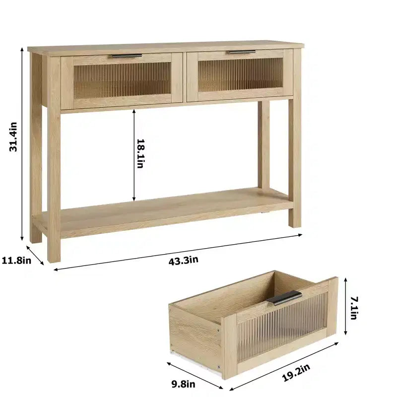 COZONY 43 Table console moderne en bois avec 2 tiroirs en verre, Table d'entrée étroite avec grand espace de rangement pour salon, couloir, hall d'entrée, cuisine